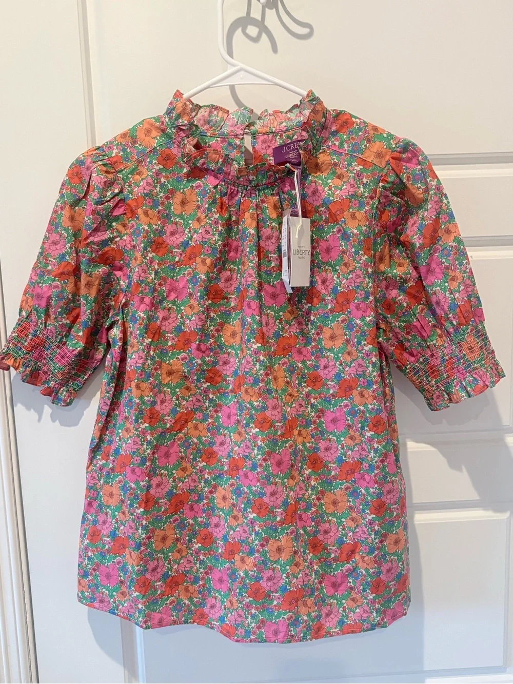 J.Crew x Liberty London Floral Ruffle Neck Smocked Sleeve Top | Size Small NWT - Picture 1 of 5